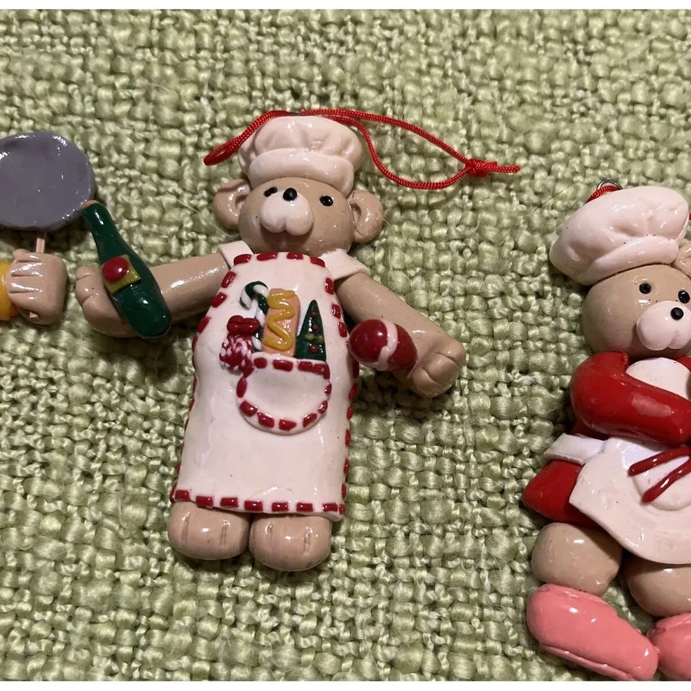Salt dough like christmas ornament Teddy bear bakers , set of 3 , 3.5 inch  CUTE